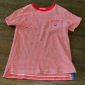 EUC The Beaufort Bonnet Company TBBC boys red/white striped shirt Sz 7